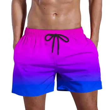 Градиентные пляжные брюки Удобные мужские шорты выше колена с высокой эластичной талией и завязками Летние купальники Для серфинга Плавки