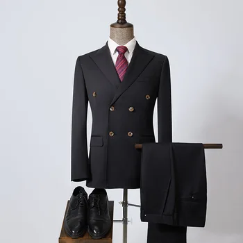 Двубортный джентльменский костюм в полоску -элегантность, сшитая на заказ, высокого класса - 3 стиля, подходит крупным и высоким мужчинам