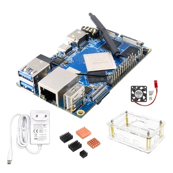 Для Orange Pi 4 LTS 4 ГБ LPDDR4 16 ГБ EMMC Rockchip RK3399 Wifi + BT5.0 Плата разработки Gigabit Ethernet Радиаторы EU Plug