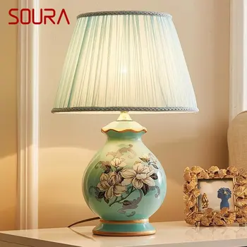 Керамическая настольная лампа SOURA, Роскошная Современная светодиодная настольная лампа с креативным цветочным узором для дома, гостиной, спальни, прикроватной тумбочки