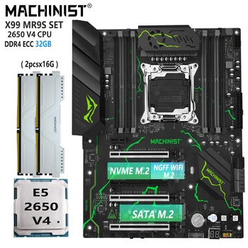 Комплект материнской платы MACHINIST X99 LGA 2011-3 kit с процессором Intel E5 2650 V4 CPU 2x16 = 32 ГБ Оперативной памяти DDR4 ECC SSD M.2 ATX MR9S