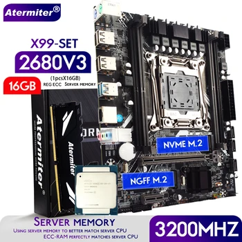 Комплект материнской платы Atermiter X99 D4 с процессором Xeon E5 2680 V3 LGA2011-3 2680V3 2680V3 16 ГБ 3200 МГц оперативной памяти DDR4 REG ECC NVME M.2