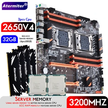 Материнская плата Atermiter Dual X99 С процессором LGA 2011-3 XEON E5 2650 V4 * 2 с Комбинированным Комплектом Серверной памяти 4pcsX8GB = 32GB DDR4 3200 МГц