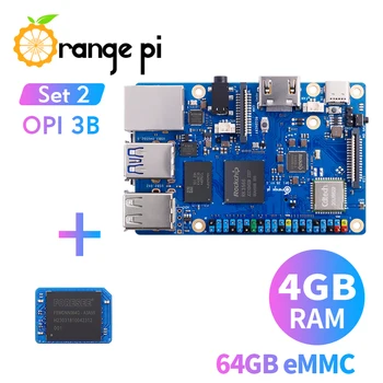 Модуль Orange Pi 3B 4GB + 64G EMMC, Четырехъядерный мини-ПК Rockchip RK3566 с гигабитным управлением WiFi + BLE под управлением ОС Android Linux, одноплатный комплект SBC