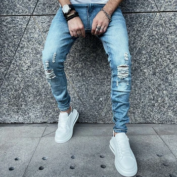 Новые мужские Облегающие джинсы-стрейч, модные однотонные джинсовые брюки классического стиля, мужские брендовые брюки