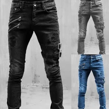 Плюс размер Прямые джинсы Мужские брюки Весна Лето Джинсы бойфренда Уличная Одежда Узкие Молнии 3 Цвета Повседневные Длинные джинсовые брюки