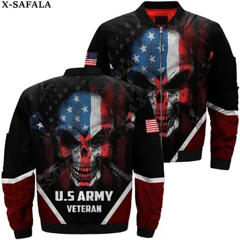 Почетный Ветеран Армии США Череп Флаг США 3D Куртки-бомберы Куртка На молнии Повседневное Толстое Пальто Унисекс Harajuku Для Мужчин Женщин Streetwea-1