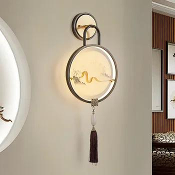 Прикроватный бра для спальни Медный Новый Китайский настенный светильник для гостиной Креативный Светодиодный Современный минималистичный светильник для лестницы и прохода