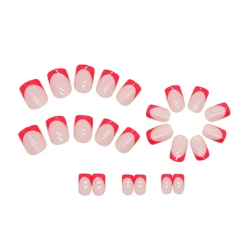 Простые глянцевые накладные ногти с розово-красной каймой, очаровательные, удобные в носке маникюрные ногти для любителей маникюра и красоты