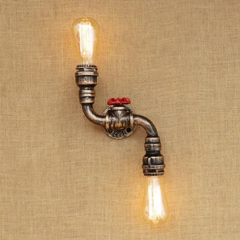 ретро Винтажный промышленный настенный светильник для водопровода, 2 лампы, Изгибающий ржавчину, Светильник для гостиной, спальни, ресторана, бара, переключатель E27