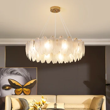Скандинавские легкие роскошные люстры из перьевого стекла, креативный постмодернистский светильник для украшения потолка гостиной, люстра для столовой и спальни