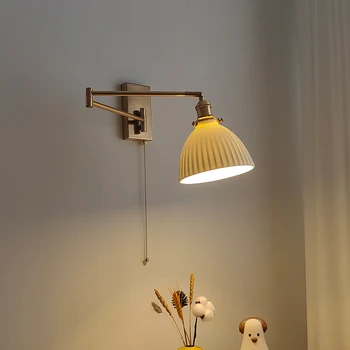 Скандинавское современное светодиодное настенное бра с поворотом влево Вправо, цепной выключатель, спальня, ресторан, бар Рядом с лампой, Керамический светильник для лестницы