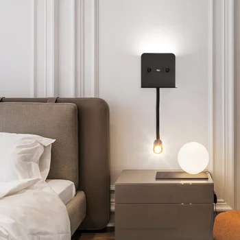 Современный светодиодный светильник для спальни с полкой, USB-зарядное устройство, лампа для чтения в ванной комнате с фоновым ночником, светодиодный настенный светильник с выключателем